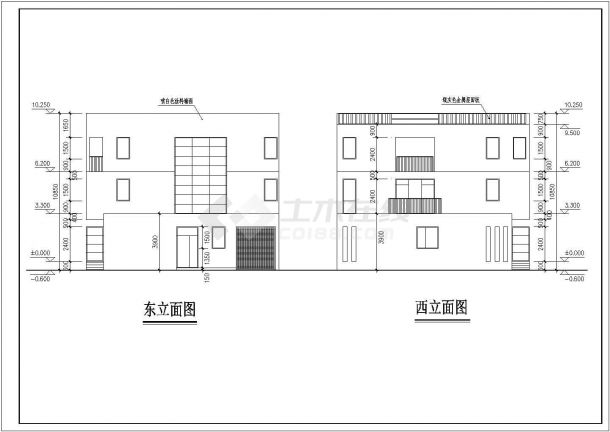 某地区单体别墅建筑施工cad图纸-图二