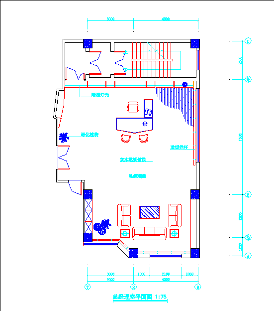 大户型客厅室内装修设计cad施工图样_图1
