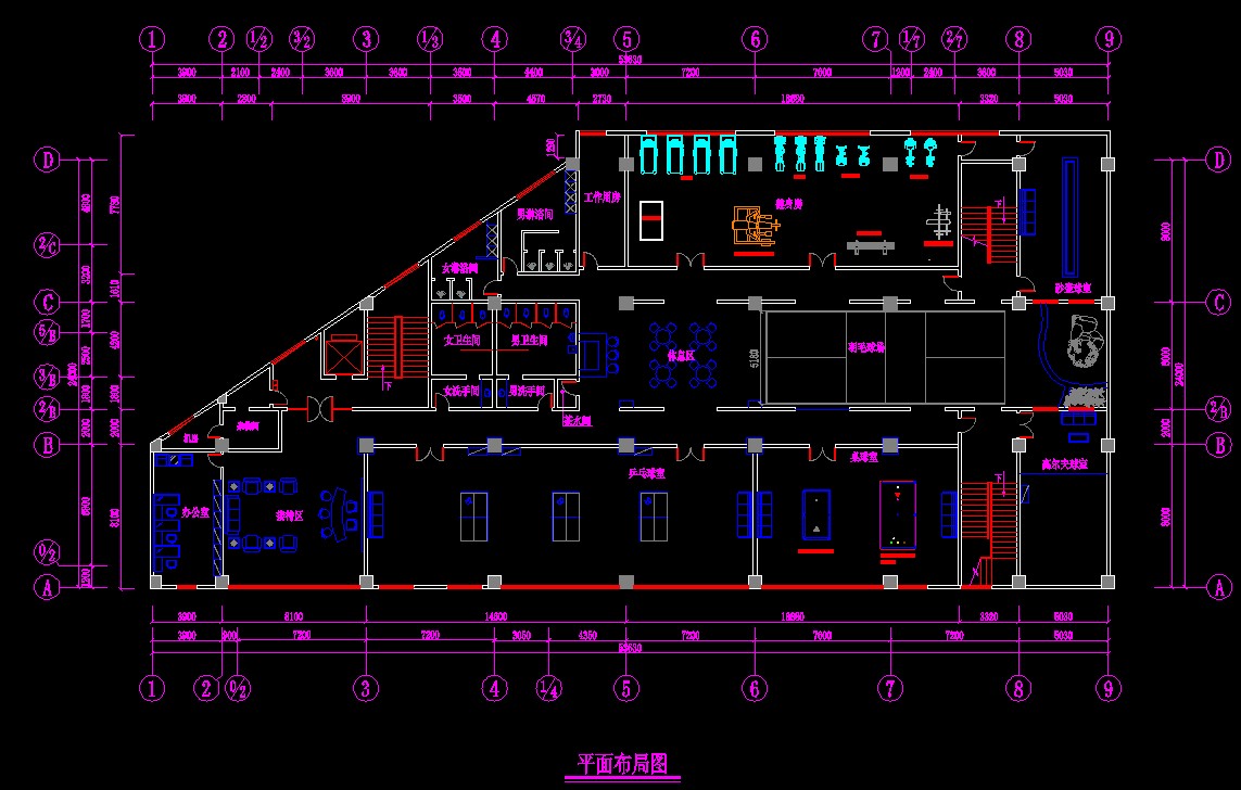 健身俱乐部平面布局图