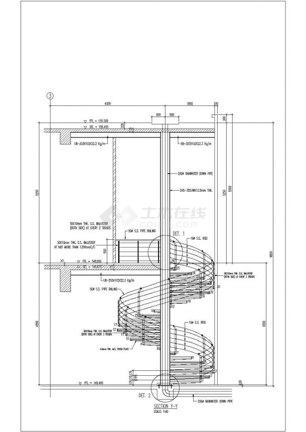 钢结构圆形楼梯详细cad设计施工图纸-图二