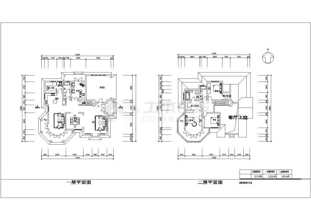 某两层别墅建筑CAD设计方案图（含效果图）-图二