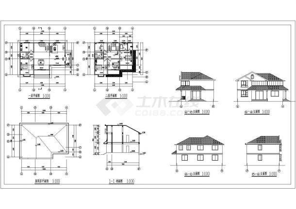 某古典木结构别墅建筑CAD设计施工图-图一