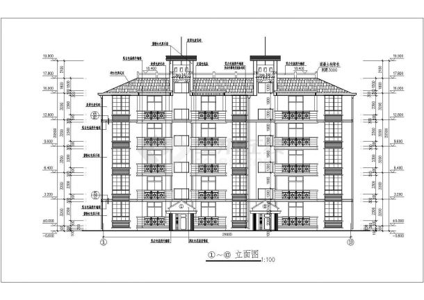 某地五层标准居民公寓楼建筑设计图-图一
