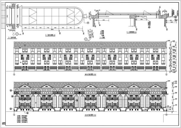 比较齐全的某三层连体别墅建筑施工图（标注详细）-图一