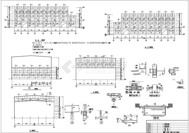 某地区33米跨玻璃加工厂钢结构设计施工图-图一