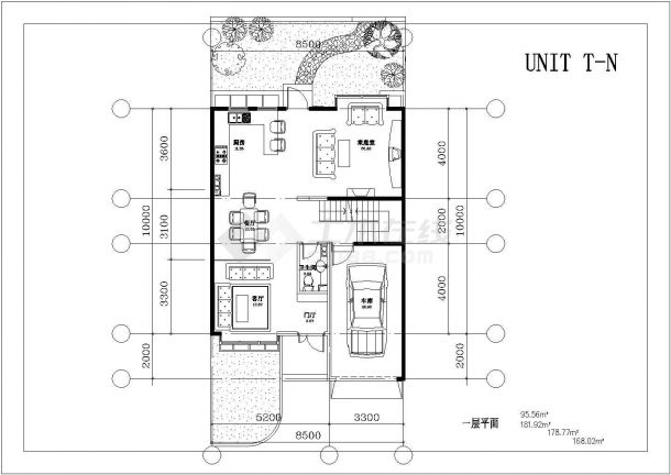 某南店联排别墅户型建筑CAD设计图纸-图二