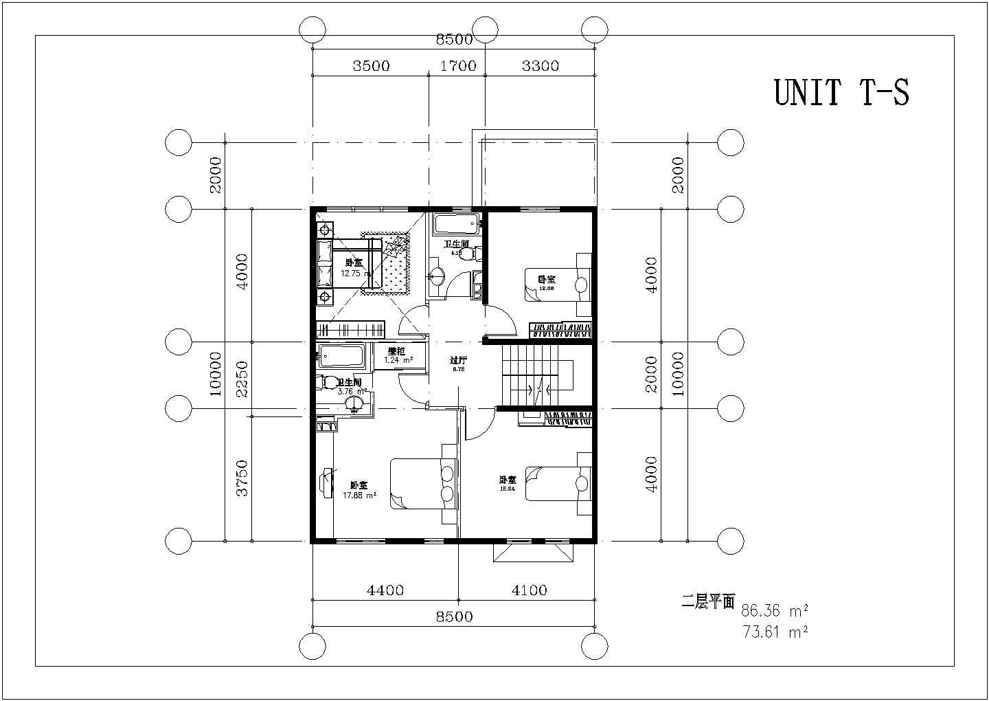 某南店联排别墅户型建筑CAD设计图纸