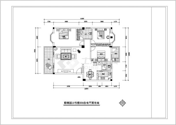 裕锦园15号住宅楼三居室豪宅室内精装修CAD施工设计-图二