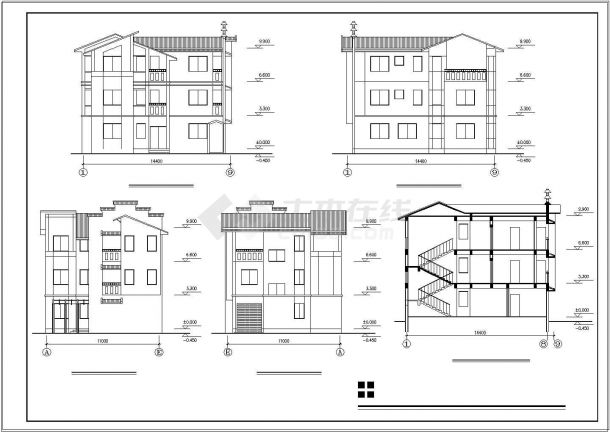 村镇小康别墅建筑设计图纸（共3张）-图一
