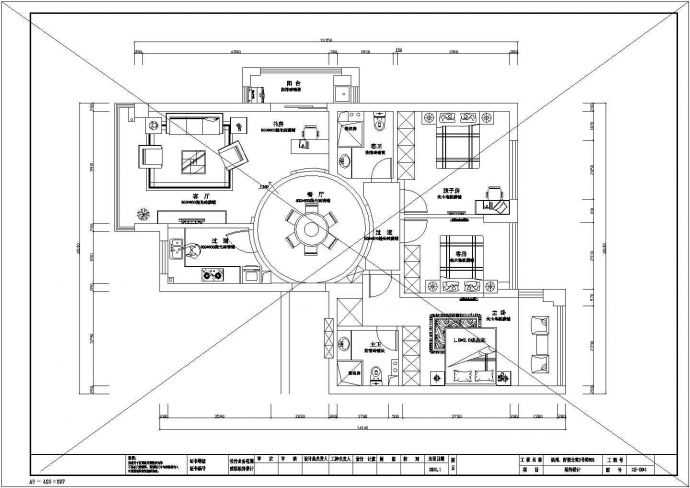 三室两厅两卫现代装修CAD设计施工图_图1