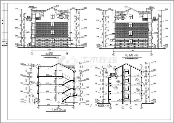 某县城别墅建筑设计cad图纸全套-图二