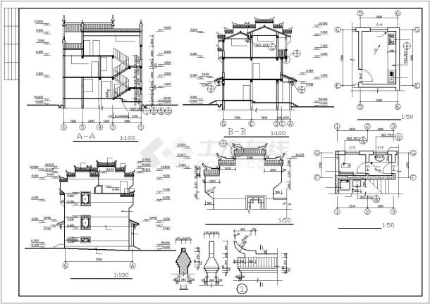 湘西某地区吊角住宅楼CAD设计图-图二
