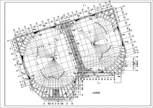 天津某建筑工程眼镜形状双圆环内支撑围护设计方案图纸-图一