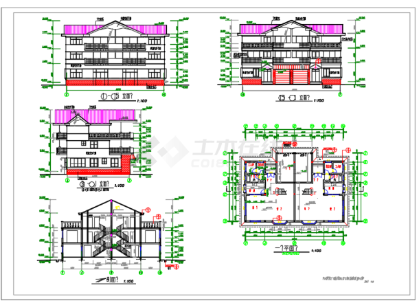 某地三层双拼别墅建筑设计施工图（A型）-图一