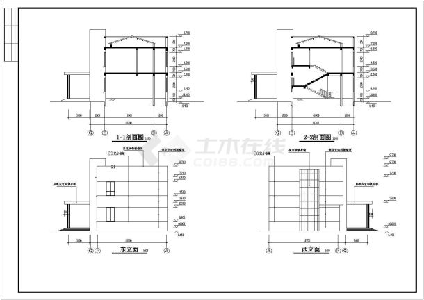 某工厂两层框架办公楼建筑设计图（标注详细）-图二