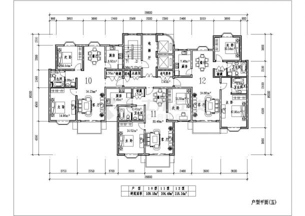 某地高层九种住宅户型建筑设计方案-图一