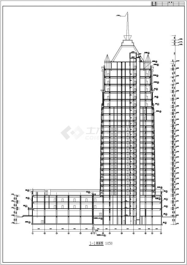 河北某地框架结构二十四层天博大厦建筑设计施工图-图二