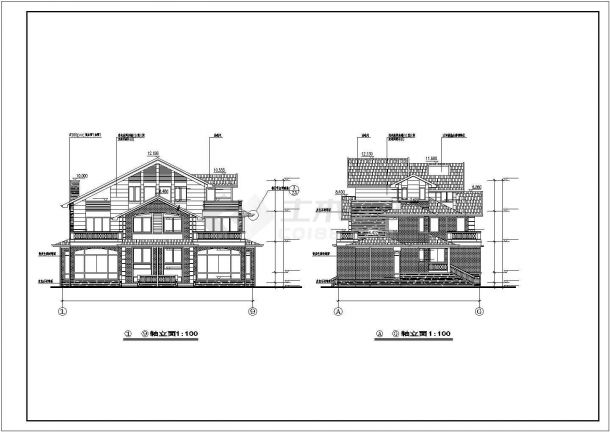 某地三层框架结构精品双联别墅建筑设计施工图-图二