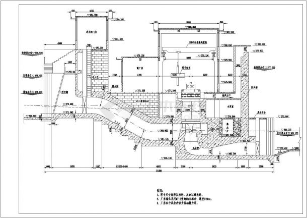 xx小型水力发电站厂房cad设计图纸-图二
