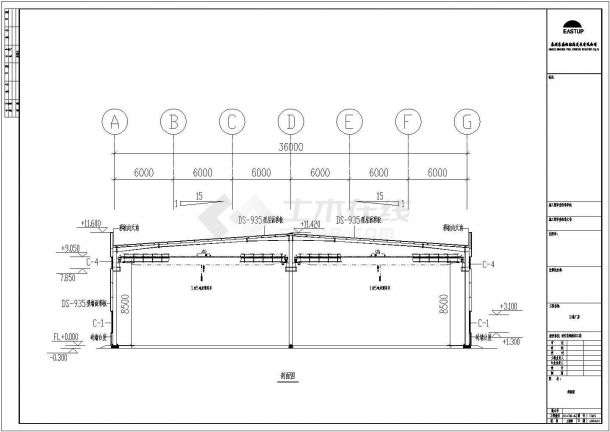 某地区钢结构工程B栋厂房设计施工CAD图-图二