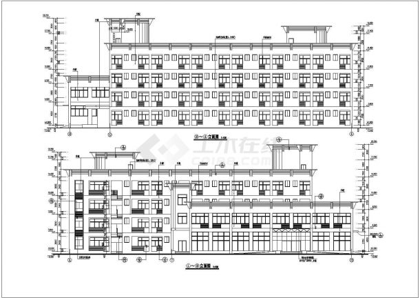 多层宿舍楼建筑的设计平立剖面cad施工图纸-图一