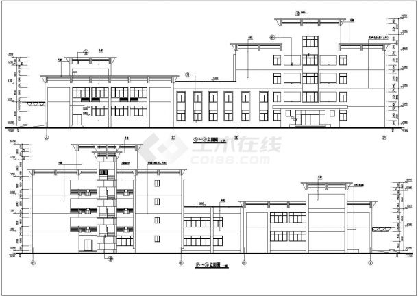 多层宿舍楼建筑的设计平立剖面cad施工图纸-图二
