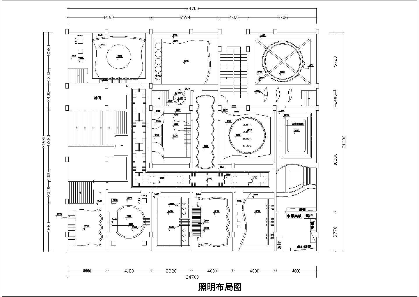 私人会所室内精装修的完整cad平面设计施工图纸