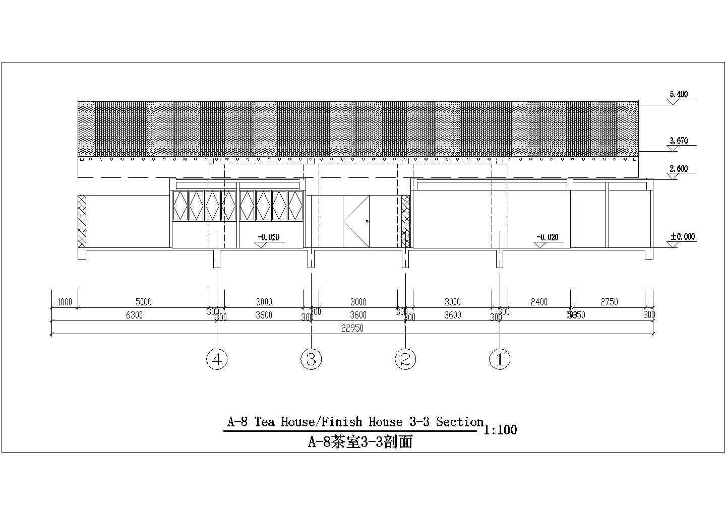 渡假村茶室建筑施工CAD设计图纸