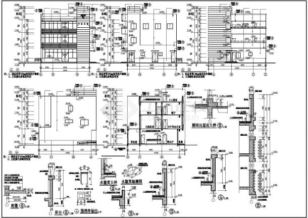 某地三层框架结构文体中心建筑设计施工图-图一