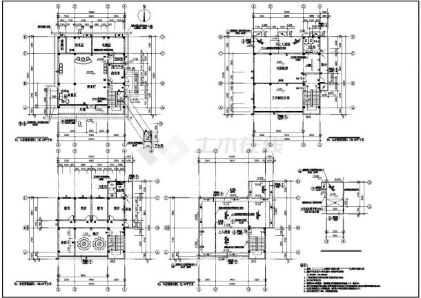 某地三层框架结构文体中心建筑设计施工图-图二