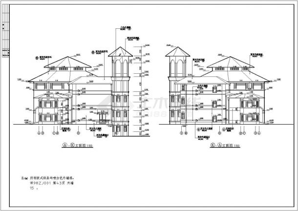 某地四层框架结构会所建筑设计施工图-图二