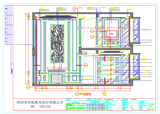 某欧式风格大观天下F3-3Y户型样板房装修设计CAD图-图一