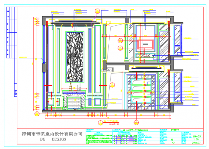 某欧式风格大观天下F3-3Y户型样板房装修设计CAD图_图1