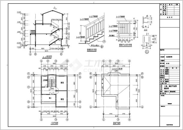 某地砖混3层独栋别墅建筑cad施工图-图二