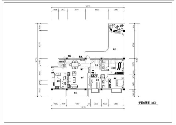 某套房室内装修cad施工设计图纸-图一