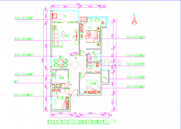 小三居户型雅居cad设计平面布置装修施工方案图-图二