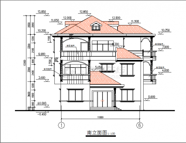 某地区欧式错层别墅建筑设计cad图纸-图一