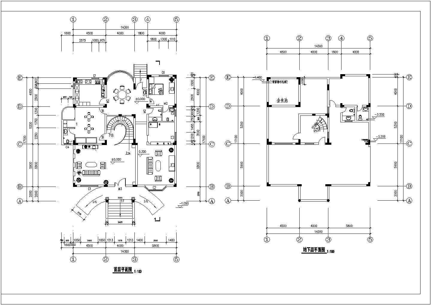 某地框架结构别墅装饰CAD设计施工方案