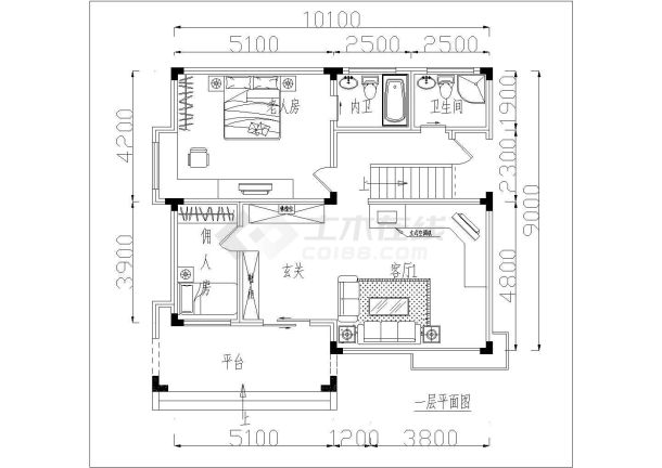 某地三层砖混结构单栋别墅建筑设计施工图-图一