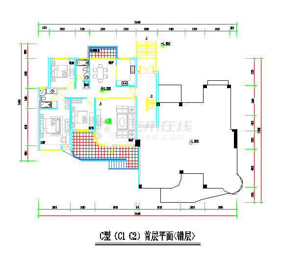 某地区居住小区7种户型建筑cad施工图-图二