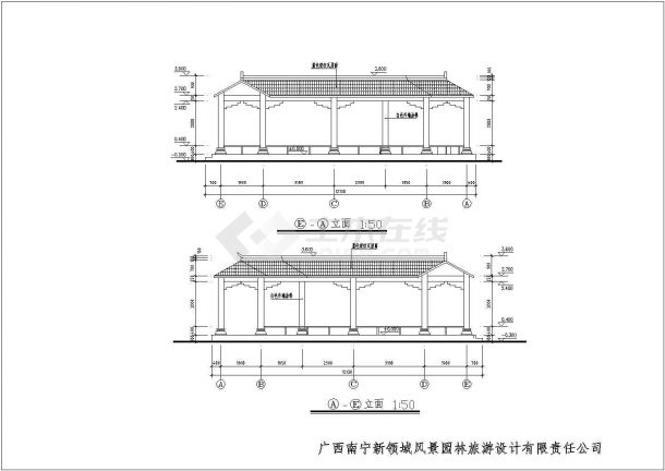 贵港民政局生活小区框架结构休息长廊建筑方案图-图一
