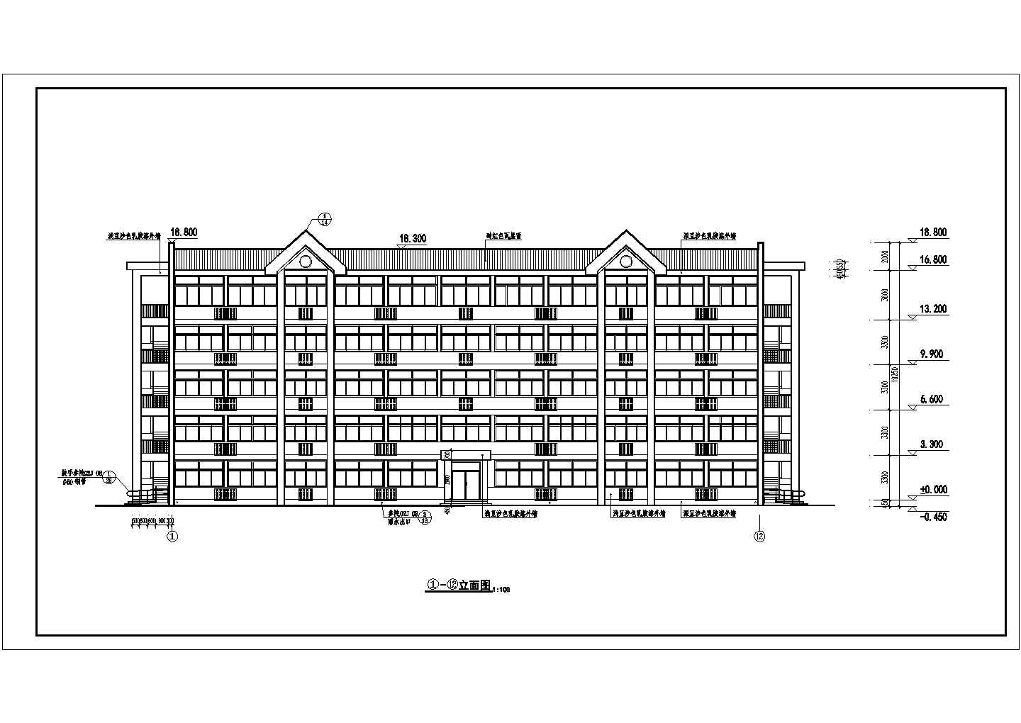 某地区多层宿舍楼CAD平、立面设计方案图纸