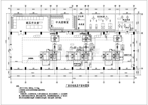 高水头水电站厂房的完整cad施工设计建筑图纸-图一