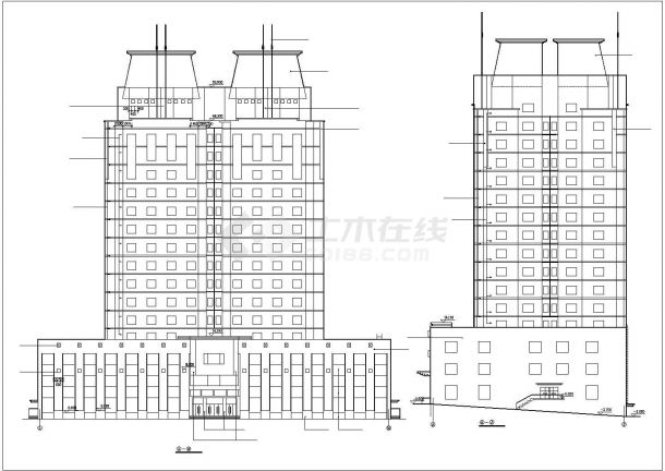 吉林省高层博士后公寓平面图户型图侧立面CAD建筑图纸方案-图一