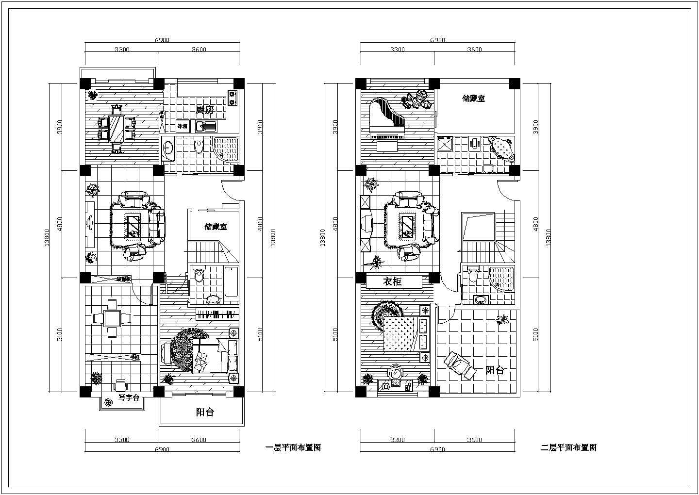 小型跃层住宅楼室内精装修cad设计施工图