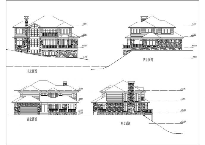 某坡地独栋别墅建筑设计方案图纸（共5张）_图1