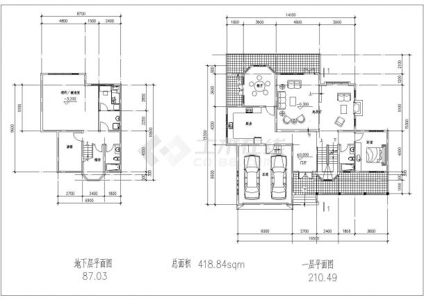 某坡地独栋别墅建筑设计方案图纸（共5张）-图二