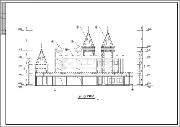 某市大型幼儿园建筑平面及外立面CAD设计施工方案图-图一
