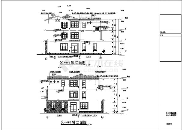 [肇庆]某双拼三层别墅建筑CAD施工图-图二