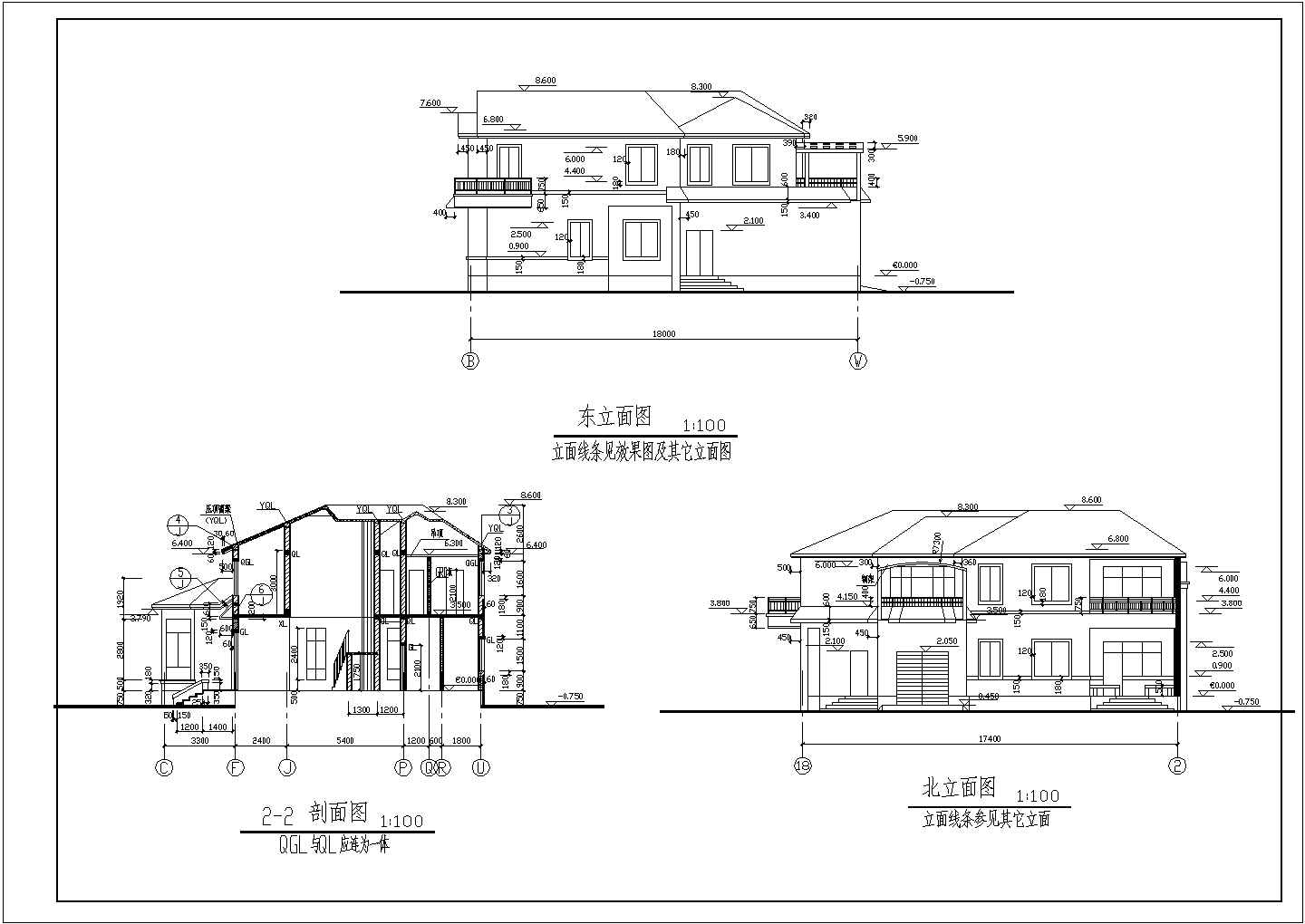 某底两层砖混结构别墅建筑设计方案图
